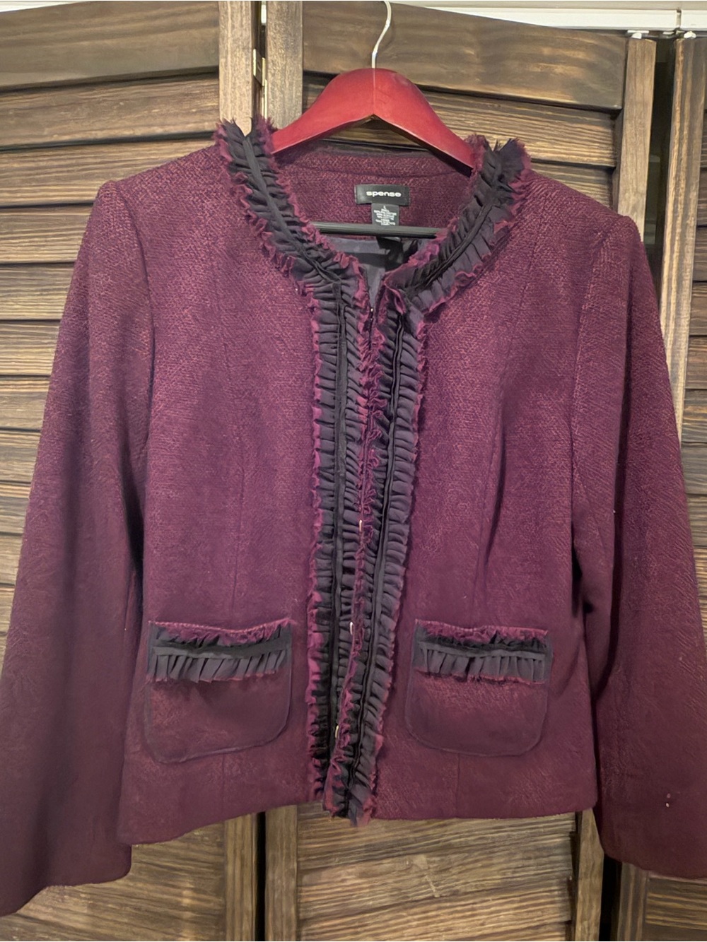 Spense Women's Plum Ruffle-Trim Open Front Jacket